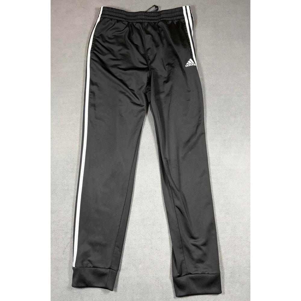 Adidas Track Pants Boys Size L 14/16 Black White 3-Stripe Athletic Joggers